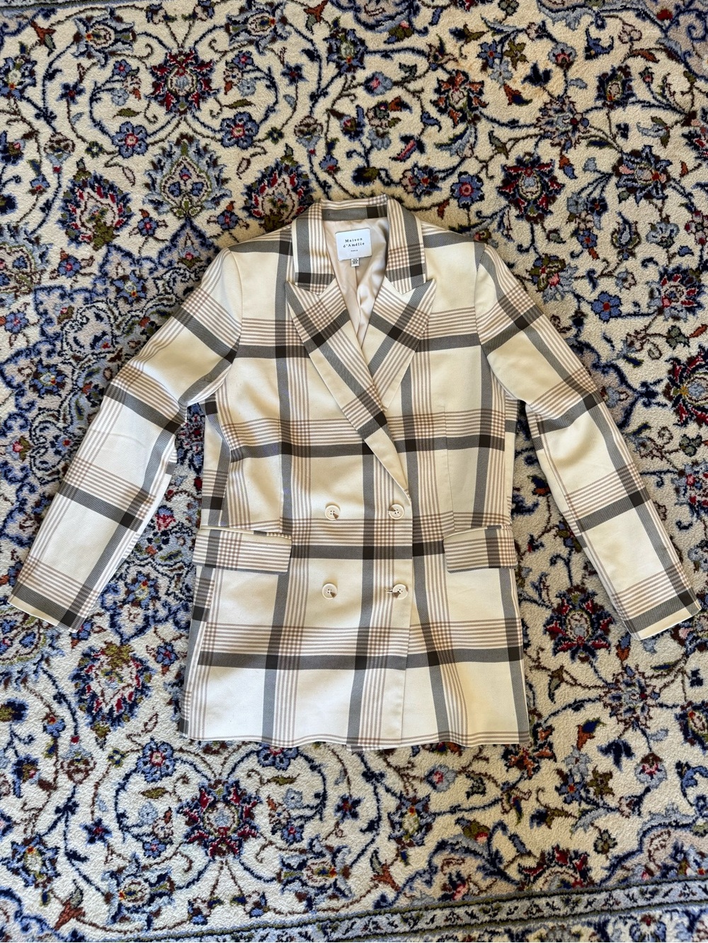 Maison d’Amelie Paris Neutral Paid Double- Breasted Blazer Sz M